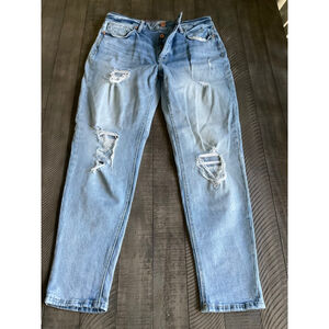 Edgely High Rise Mom Jeans Women’s Size 14 Regular Light Wash Distressed Button